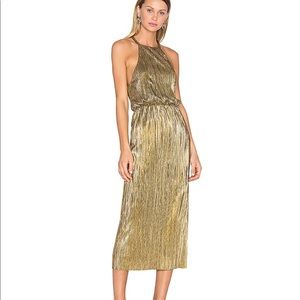 X Revolve Farrah dress in gold